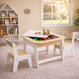 Double‑Sided White Wooden Kids Table & 2 Chairs Set – Storage & Chalk/Whiteboard