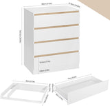 Removable changing attachment on white chest of drawers