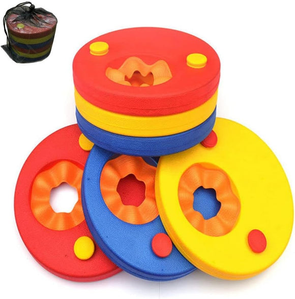 6 Pc Set of Colourful Baby Learn to Swim Discs | EVA Foam Arm Bands | Floats | Mesh Carry Bag