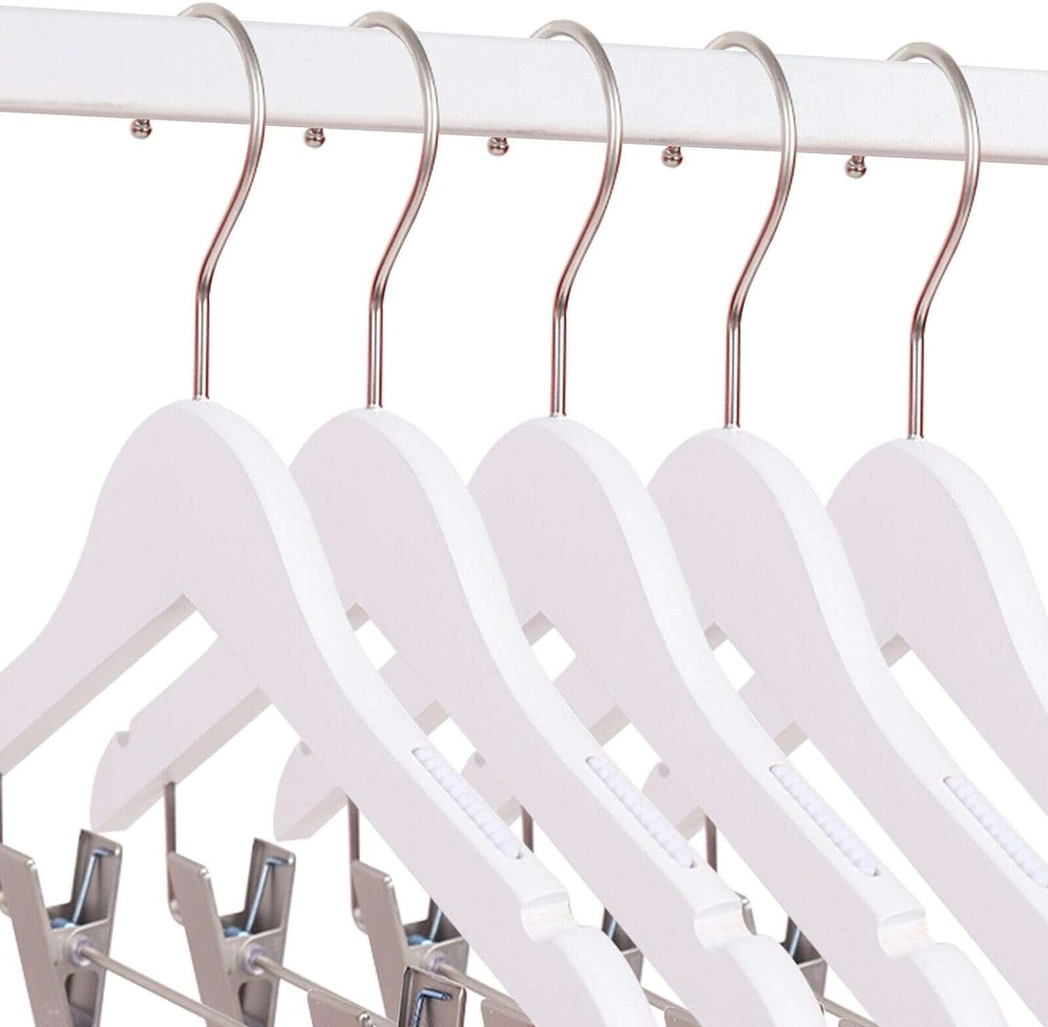 High-Grade Wooden Trouser Hangers With Clips -  10 Pack  Non Slip Wooden Skirt Hangers Heavy Duty Wood Pant Hanger With Clamp 360 Swivel Hook Wooden Trousers Hangers For Skirts Pants 3