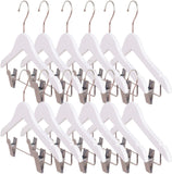 12 Children's White Wooden Coat Hangers For Baby And Toddler Clothes 360 Swivel Hook Wooden Coat Hangers With Clips For Kids Clothes Anti Slip