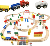 100-teiliges großes Holzeisenbahn-Set | Entwerfen Sie eigene Tracks für Kinder | 3 Jahre+