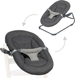 Clip on a recliner can be attached to the highchair for babies so even from birth, they can join you at the dining table
