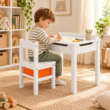 Kids Scandinavian desk and chair set in natural white and grey