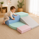 Pastel toddler soft play set with foam climbing blocks and slide