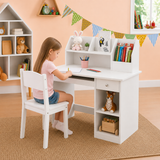 Children's White Homework Desk | Bureau | Storage Shelves & Drawer | 5-14 Ages