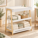Baby changing table with two open storage shelves