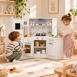 Corner wooden toy kitchen with separate sink lights and sounds