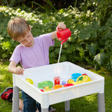 Set tavolo 5 in 1 e 2 sedie Montessori per bambini | Pozzo di sabbia e acqua | Lego | Salvietta asciutta | Grigio e bianco
