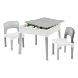 Conjunto de mesa e 2 cadeiras Montessori infantil 5 em 1 | Poço de areia e água | Lego | Topo para limpeza a seco | Branco cinzento