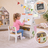 5-in-1 Montessori Compact Kids Easel | Desk & Ergonomic Chair | Sling Bookcase | Bookshelf | Storage | White | 3 Years+