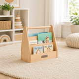 Mini children’s bookcase beside toddler bed