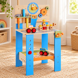 Kids’ toy workbench with hammer, screwdriver, wrench and saw