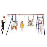 6-in-1 Children's Heavy Duty Pikler Swing Set | Climbing Ladder | Seesaw | Basketball Hoop | Green | 3-12 Yrs