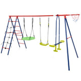 6-in-1 Children's Heavy Duty Pikler Swing Set | Climbing Ladder | Seesaw | Basketball Hoop | Red | 3-12 Yrs