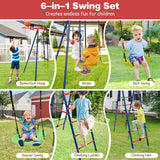 Versatile 6-in-1 Heavy Duty Anti-Rust Pikler Swing Set | Climbing Ladder | Seesaw | Basketball Hoop | Red | 3-12 Years