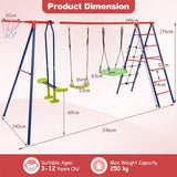 Large Outdoor Heavy Duty Anti-Rust Pikler Swing Set | Climbing Ladder | Seesaw | Basketball Hoop | Red | 3-12 Years
