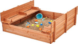 XL Wooden Sandpit With Foldable Bench Seats & Liner | 128 x 120cm