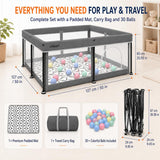Grey foldable baby playpen available in 3 sizes - medium, large and extra large
