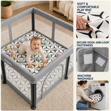 Grey collapsible baby playpen for indoor and outdoor use
