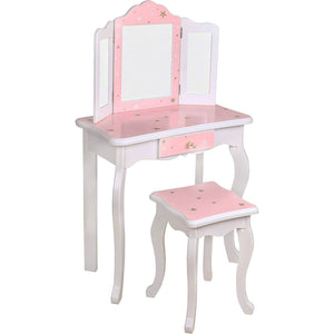 Dievčenský toaletný stolík | Toaletný stolík | Krištáľové gombíky | Ružové hviezdy a biele | 6 - 13 rokov