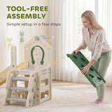 Neutral cream and green children’s slide for indoor and garden play