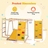 Wooden toddler climbing frame with basketball hoop and climbing net