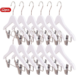 Children's White Wooden Coat Hangers For Baby And Toddler Clothes 360 Swivel Hook Wooden Coat Hangers With Clips For Kids Clothes Anti Slip