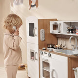 Deluxe Montessori Inspired Wooden Toy Kitchen | Water Dispenser | Phone | Large Blackboard & Accessories