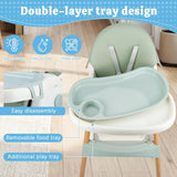 Green folding highchair with adjustable footrest and reclining seat for babies and toddlers