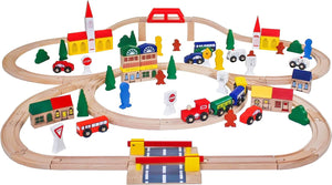 conjunto de trem grande de madeira com 100 peças | crie suas próprias faixas | 3 anos +