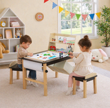 Kids Wooden Activity Table and 2 Chairs Set | Art Table for Kids | 2 Storage Bins with Paper Roll