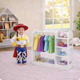 3-in-1 Montessori Dress Up & Clothes Rail | 4 Shelves | Mirror & Storage | Pink or White | 1m High