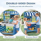 Montessori Eco 2-in -1 Kids Natural Fir Wood Mud Kitchen & Shop | Working Tap & Sink | 3 Years+