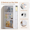Baby changing unit with open shelves and closed drawer storage