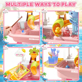 Compact children’s sand and water activity table with fishing toys