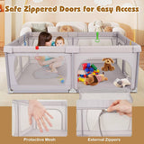 Baby playpen with zipped doors and storage pocket
