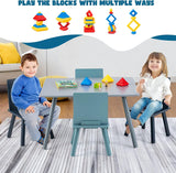 Kids Table and Chairs Set | Wooden Table & 4 Chairs  PLUS Building Blocks | 3-7 Age Range