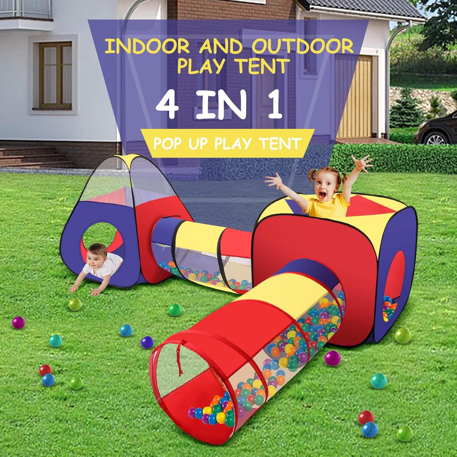 Kinder Spieltunnel 4-in-1 Pop-Up-Zelt