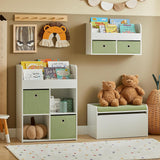Montessori Toy Box | Toy Chest with Seat Cushion | Mobile Storage Unit Green & White