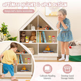 Kids wooden house bookcase and toy organiser with open shelves