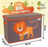 Large Collapsible 80L Montessori Kids Toy Box with Lid | Scratch resistant | 10 Animal Designs | 3D Applique