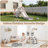Beige indoor outdoor toddler slide with steps and built-in toy storage