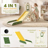 3-in-1 Foldable Toddler Slide with Basketball Hoop – Cream