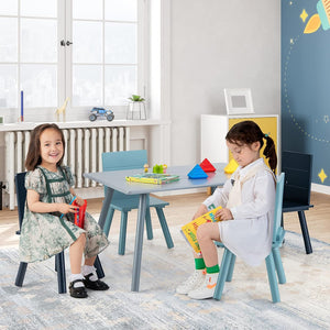 Juego de mesa y sillas para niños | Mesa de madera y 4 sillas MÁS Bloques de construcción | 3-7 años
