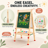 Kids Wooden Art Easel | Height Adjustable Montessori Folding Easel