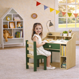 Montessori Kids Desk & Chair | Spine Supporting Childrens Desk with Storage | Natural & Green | 3-10 Years
