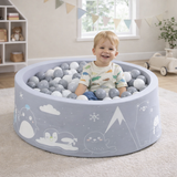 Montessori Ball Pit with 200 Balls | Grey Soft Play Ball Pool 90 x 90 x 30cm