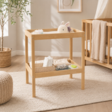 Wooden nappy changing station with accessible storage underneath