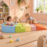 pastel 5 piece soft play climbing set with ball pit for kids